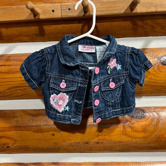 Young Hearts Girls Denim Jacket - Dark Blue with Pink Buttons 12m - Picture 1 of 3